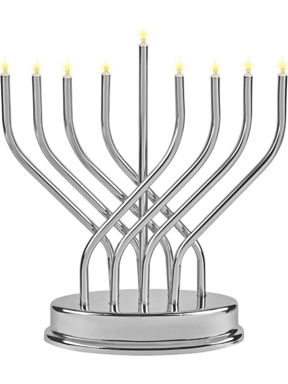 Contemporary Silver Menorah for Hanukkah | LED Battery-Powered, 10.6" Tall